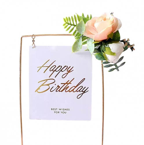 Топпер акриловый "Happy birthday" белый прямоугольный с цветами Топпер акриловый "Happy birthday" белый прямоугольный с цветами