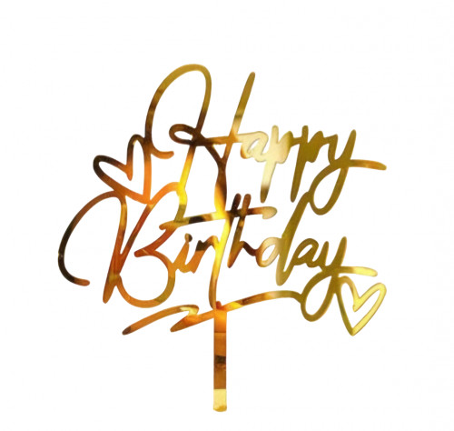 Топпер на торт "Happy birthday с сердечками" золото, Китай Топпер на торт "Happy birthday с сердечками" золото, Китай