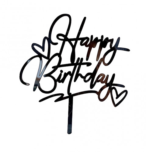 Топпер на торт "Happy birthday с сердечками" черный, Китай Топпер на торт "Happy birthday с сердечками" черный, Китай
