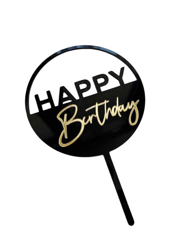 Зеркальный топпер "Happy birthday круг черный/золото" Зеркальный топпер "Happy birthday круг черный/золото"