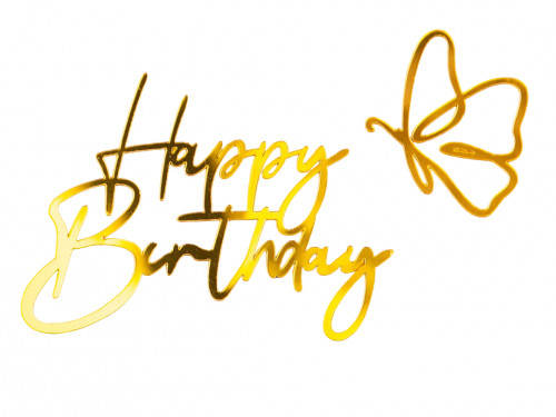Боковой топпер для торта с бабочкой "Happy birthday "золото Боковой топпер для торта с бабочкой "Happy birthday "золото