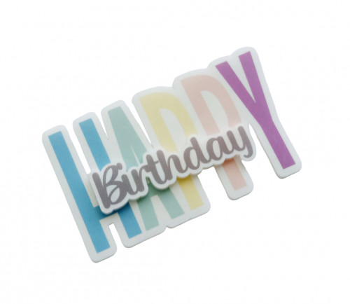 Зеркальный топпер "Happy birthday цветные буквы", арт.МТ37 Зеркальный топпер "Happy birthday цветные буквы", арт.МТ37