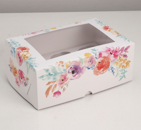 Коробка на 6 капкейков Цветы 25*17*10 арт.4722211 - 1