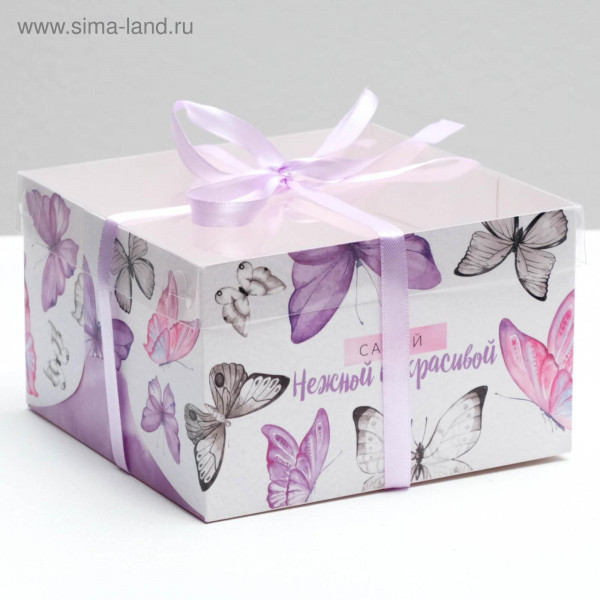 Коробка на 4 капкейка Самой нежной и красивой 16*16*10 арт.4675051 - 1 Коробка на 4 капкейка Самой нежной и красивой 16*16*10 арт.4675051 - 1