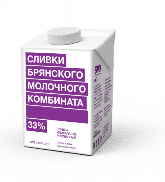 Сливки натуральные Брянского молочного комбината  33%  0.5л. - 1