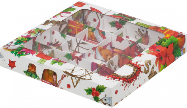 Коробка для конфет 16штук 19*19*3.5  XMAS - 1