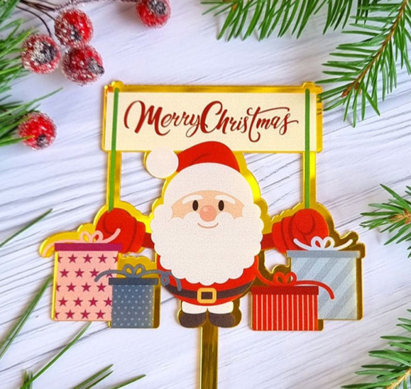 Топпер Merry Christmas санта с подарками - 1 Топпер Merry Christmas санта с подарками - 1