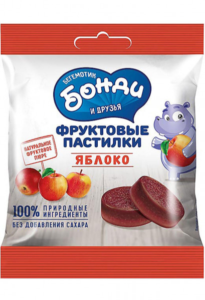Фруктовые пастилки Яблоко Hippo bondi , 30гр - 1