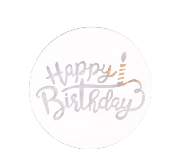 Зеркальный топпер мини Круг Happy Birthday,серебро, Наторт,1шт - 1 Зеркальный топпер мини Круг Happy Birthday,серебро, Наторт,1шт - 1